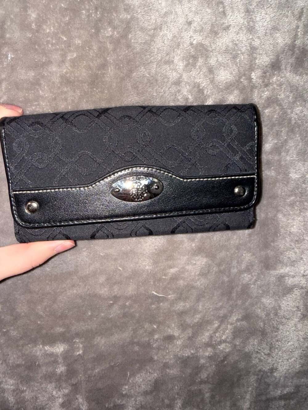 Treviso Black Monogram Pattern Trifold Wallet